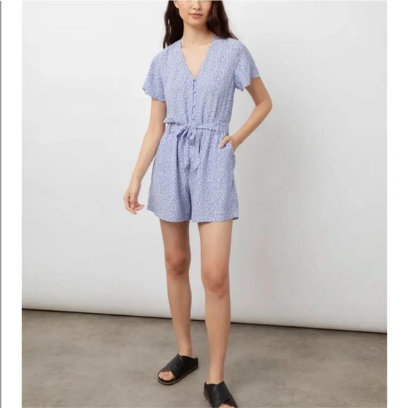 Rails Sophia Sky Blue Daisies Romper Floral Playsuit Button Front Blue White XS - Picture 4 of 15